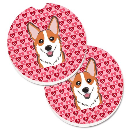 Carolines Treasures Red Corgi Hearts Cup Holder Car Coasters - Set of 2 BB5324CARC